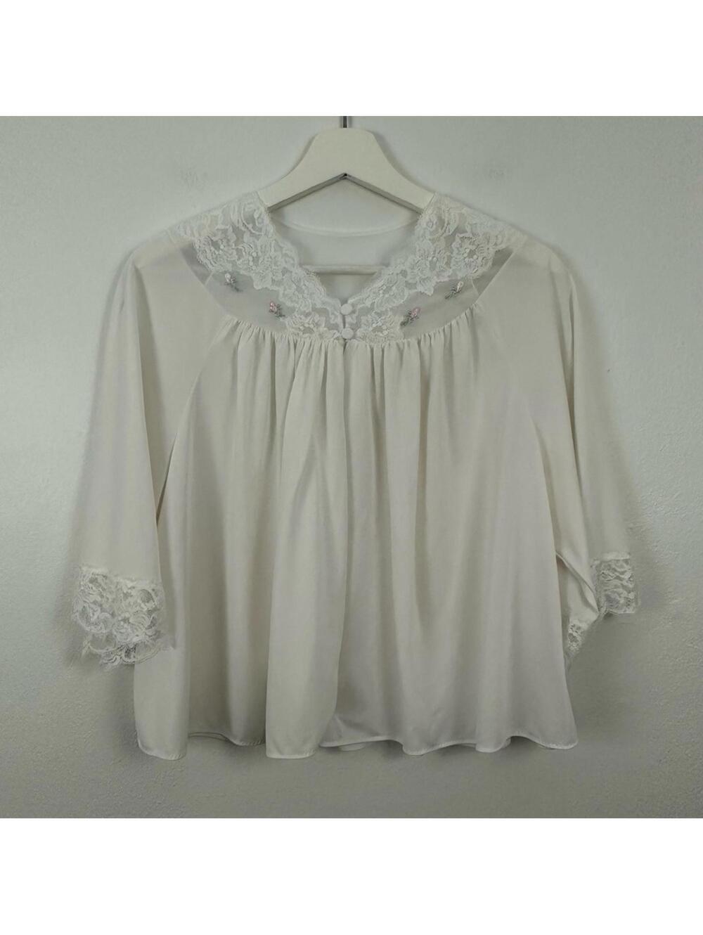 Vintage Shadowline Lace White Nightgown Top Size L